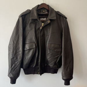 Vintage Schott N.Y.C Leather Bombers Jacket Men’s 42 flight jacket brown fur